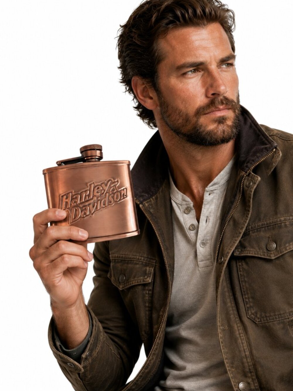 Harley Davidson Copper Hip Flask Embossed Logo Stainless Steel Biker Barware